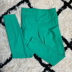 X-small Athleta Contender 7/8 Length Tights with Laser Cutouts Teal/Green
